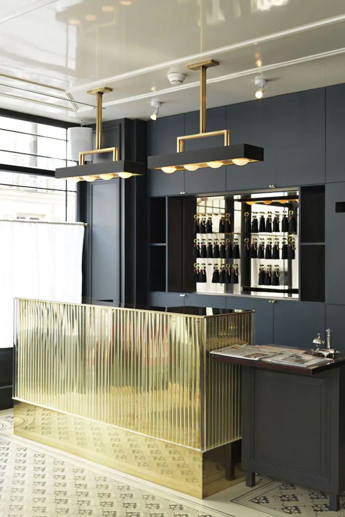 Metallic gold cocktail bar for interior of Grand Pigalle Hôtel, Paris by Dorothée Meilichzon of Chzon.